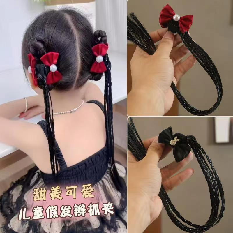 儿童新款假发辫抓夹女童高马尾蝴蝶结发抓小女孩甜酷拳击辫子发饰