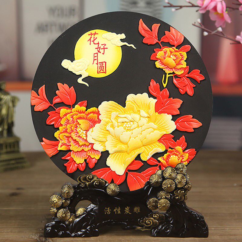 花好月圆中秋节礼品家居创意中秋吉祥活性炭雕工艺品玄关书房摆件