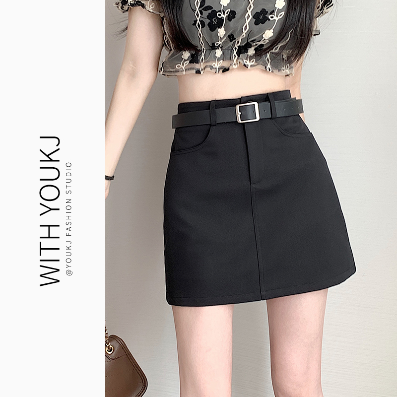 黑色西装a字短裙女夏季2025新款高腰小个子辣妹防走光包臀半身裙