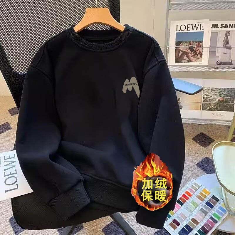 美式复古加绒加厚卫衣男士冬季新款潮流帅气宽松休闲情侣套头上衣
