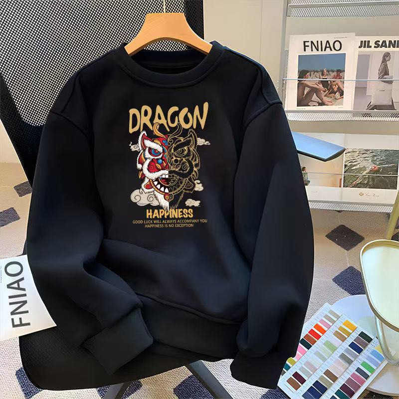 美式痞帅圆领卫衣男秋冬宽松外套