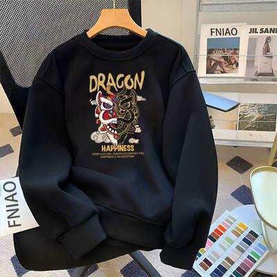 美式痞帅圆领卫衣男秋冬宽松外套