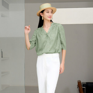 印花优雅气质V领短袖 时尚 小衬女8D22S1816 专柜新款 歌蒂诗夏季