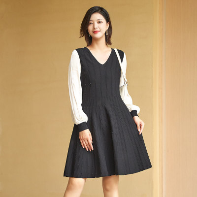 歌蒂诗春季专柜新款经典黑白撞色气质收腰a字连衣裙8D11L0575