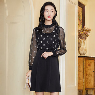 1C11L1939 优雅轻奢假两件网纱拼接连衣裙 歌蒂诗春季 专柜新款