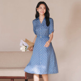 歌蒂诗夏专柜新款 连衣裙8E23L1877 简约气质含桑蚕丝收腰小V领衬衫