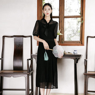 歌蒂诗秋专柜新款 1D31L1544 优雅气质系带领口收腰显瘦连衣裙