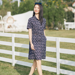 领连衣裙 歌蒂诗夏季 印花休闲气质衬衫 时尚 1E22L1493 专柜新款