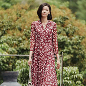 气质印花小V领显瘦连衣裙女1E31L3080 经典 歌蒂诗春季 专柜新款