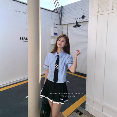 topchanlin2025十三行春学院风刺绣小狗甜酷时尚撞色边百褶