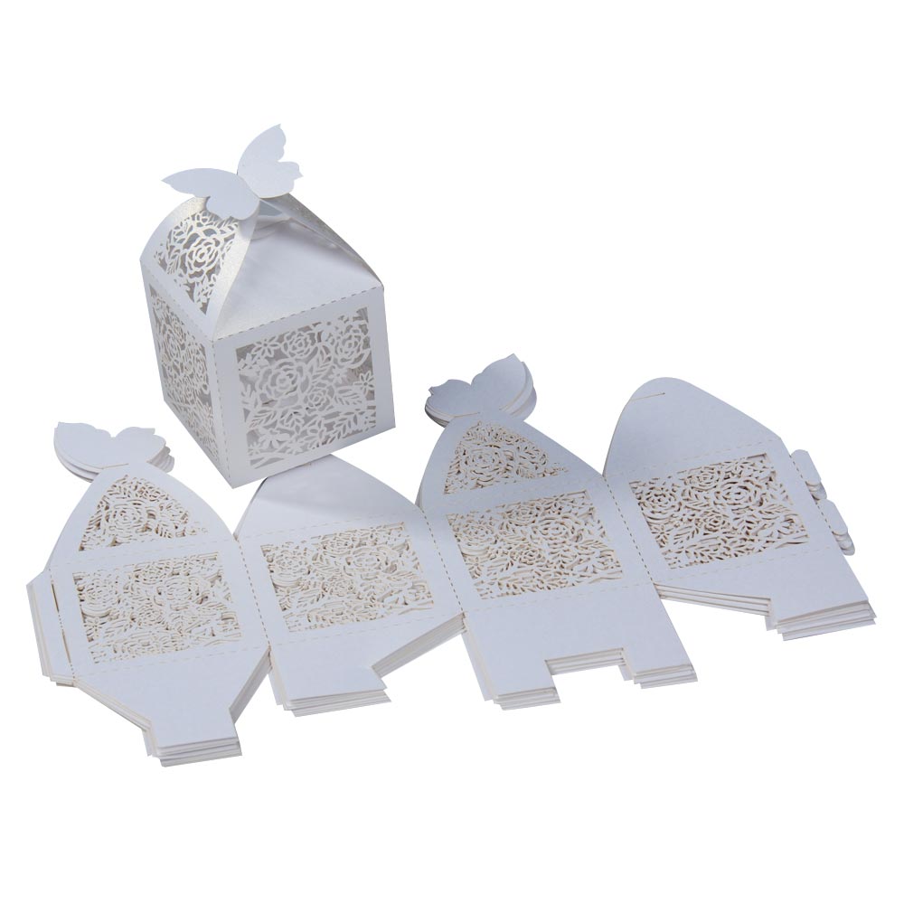 10pcs rose pearl paper-cut wedding candy boxes party favors