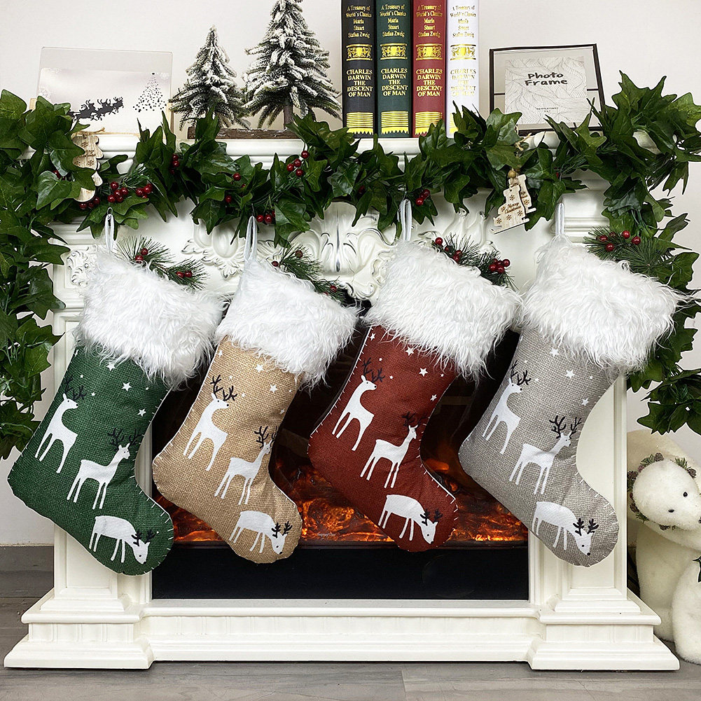 christmas elk pattern stockings non-woven linen fabric sock