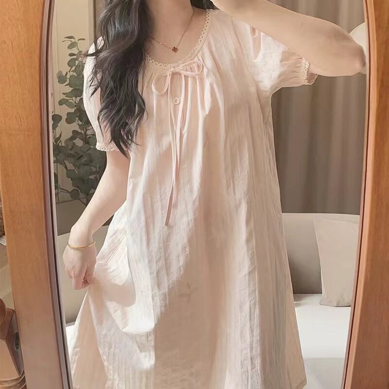 100%纯棉夏季睡裙女甜美公主风薄款慵懒风可外穿连衣裙家居裙睡衣