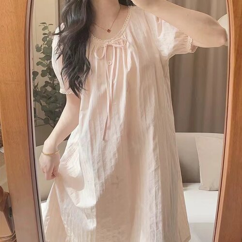 100%纯棉夏季睡裙女甜美公主风薄款慵懒风可外穿连衣裙家居裙睡衣