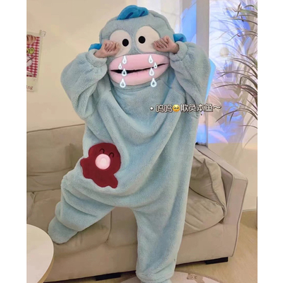 汉顿丑鱼连体睡衣女秋冬季珊瑚绒加厚加绒男款情侣大码成人一体式