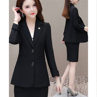 简约百搭黑色西装外套女新款春秋季十三行小个子职业休闲西服上衣