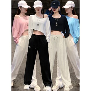 性感街舞运动裤 爵士舞服装 女成人套装 jazz跳舞kpop罩衫 三件套夏季