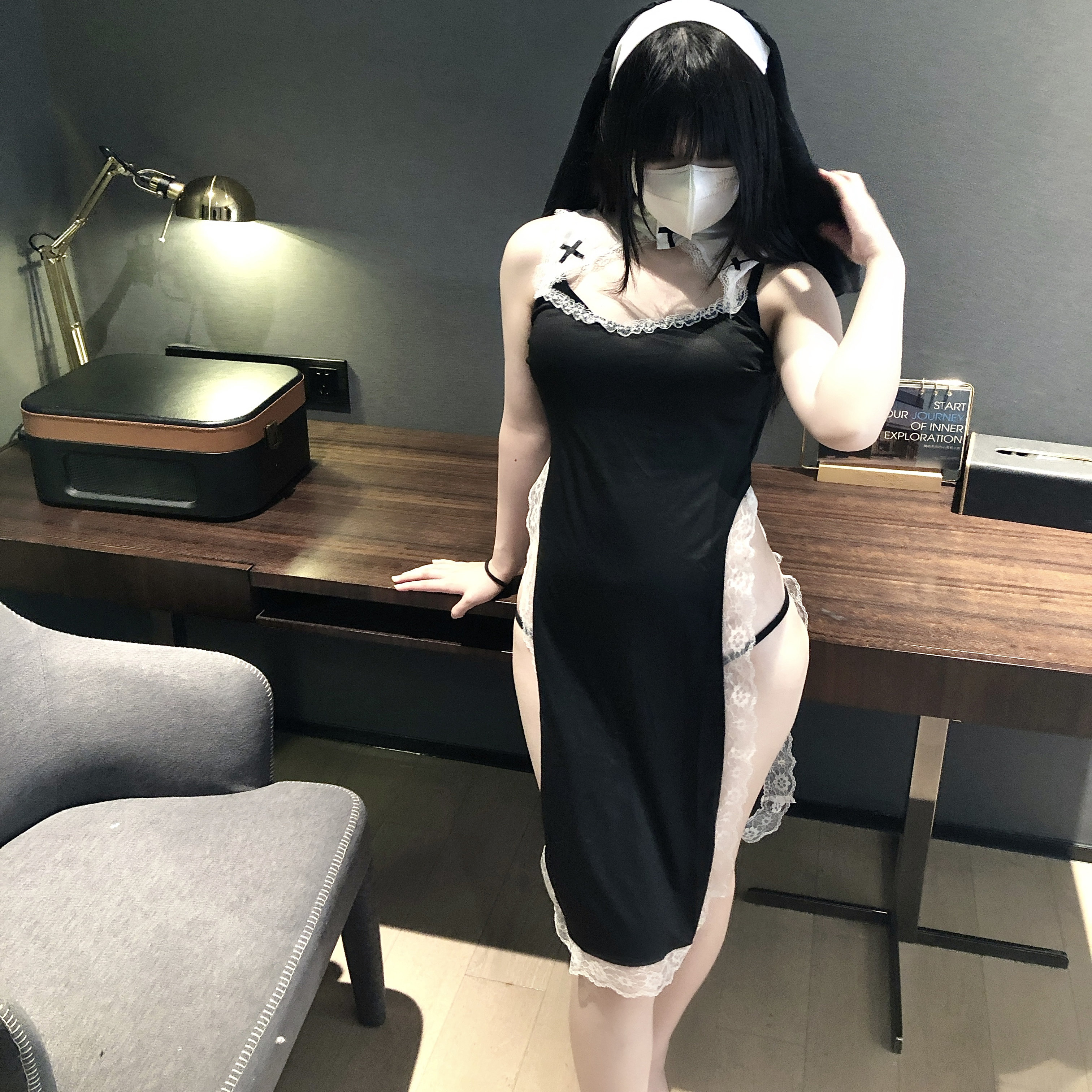 万圣节cos修女服蕾丝边制服睡裙