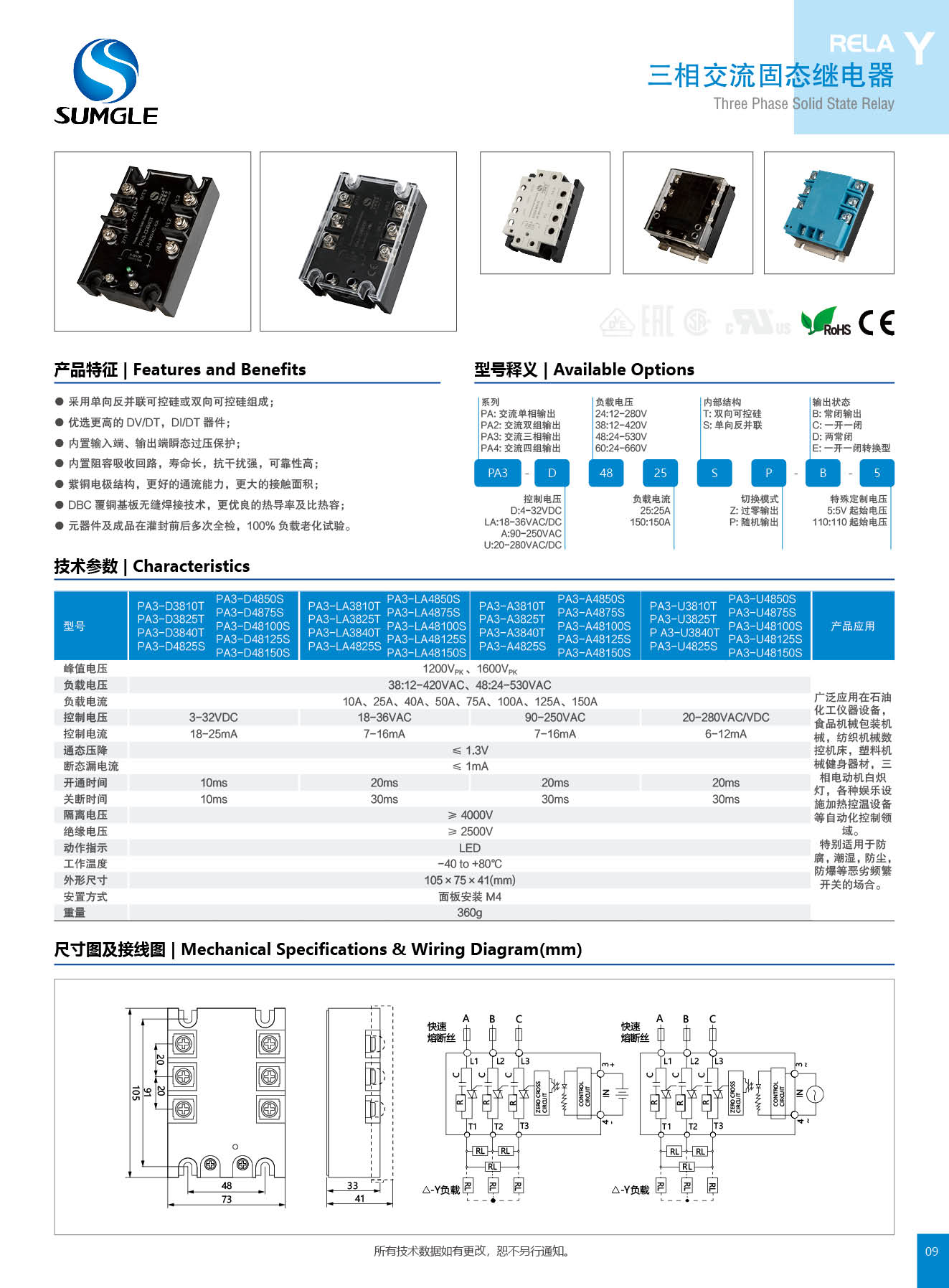 三相固态继电器12V24V直流控交流PA3接触器380V电机电加热40A120A