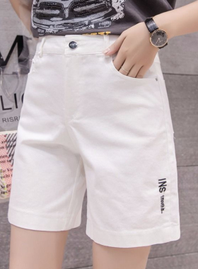 白色夏季裤子女士2025新款韩版百搭休闲4分牛仔宽松阔腿短裤热裤