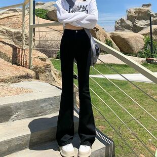 喇叭裤 2026春秋新款 百搭显瘦马蹄裤 女修身 黑色弹力高腰微喇休闲裤