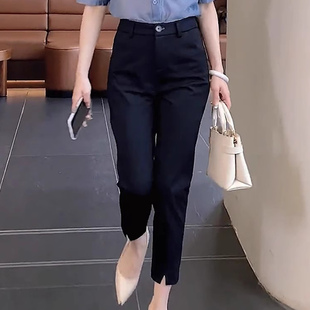 黑色小个子八分OL职业小脚裤 弹力2025新款 女九分直筒裤 裤 春夏西装
