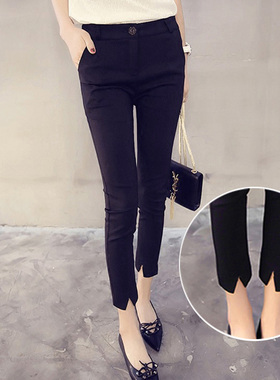 黑色弹力九分薄款2025春夏秋新款显瘦休闲高腰铅笔加绒小脚裤子女