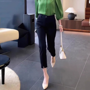 弹力小个子八分OL职业黑色小脚裤 2025新款 女九分直筒裤 裤 春夏西装