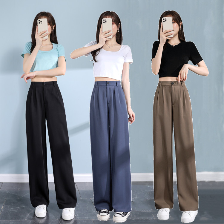 显瘦西装裤垂感2025年新款高腰直筒小个子休闲阔腿裤子女夏季薄款