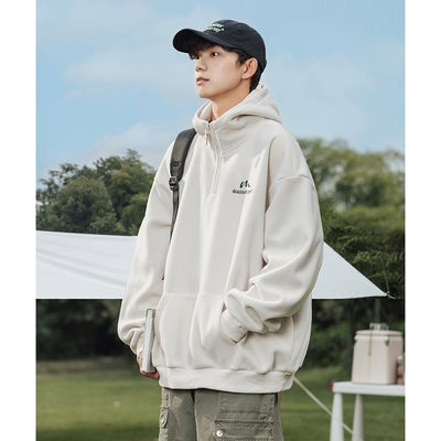 WASSUP半拉链美式连帽卫衣男