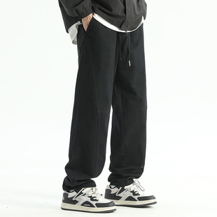WASSUP潮牌垂感直筒休闲裤男士夏季宽松抽绳阔腿纯色运动卫裤长裤