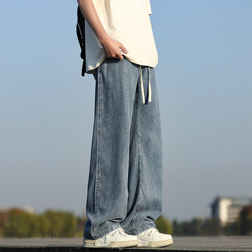 WASSUP复古蓝休闲牛仔裤男夏季