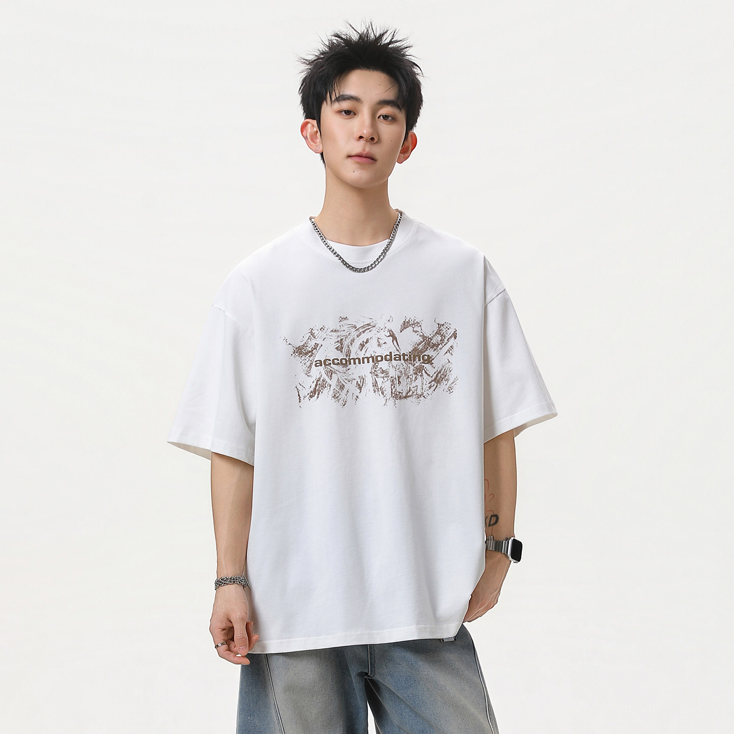 WASSUP山系重磅短袖T恤男夏季2026新款宽松百搭情侣圆领半袖上衣