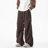 运动直筒青少年长裤 WASSUP潮牌垂感肌理感美拉德复古休闲裤 男秋季