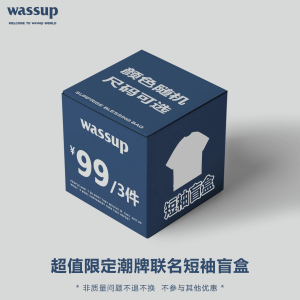 WASSUP联名潮牌限量盲盒3件福袋重磅短袖T恤男女同款美式上衣