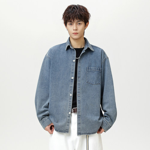 WASSUP牛仔长袖衬衫外套男春秋