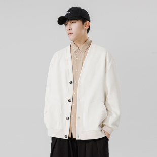 WASSUP开衫毛衣男款秋季休闲针织衫线衣韩系老钱风复古男友风外套