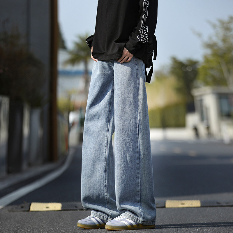 WASSUP潮牌牛仔裤男款美式高街青少年潮流vibe直筒宽松休闲长裤子