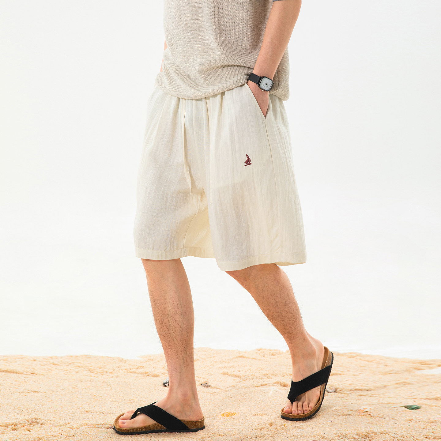 WASSUP潮牌肌理轻质男士休闲短裤宽松休闲薄款五分沙滩裤夏季新款