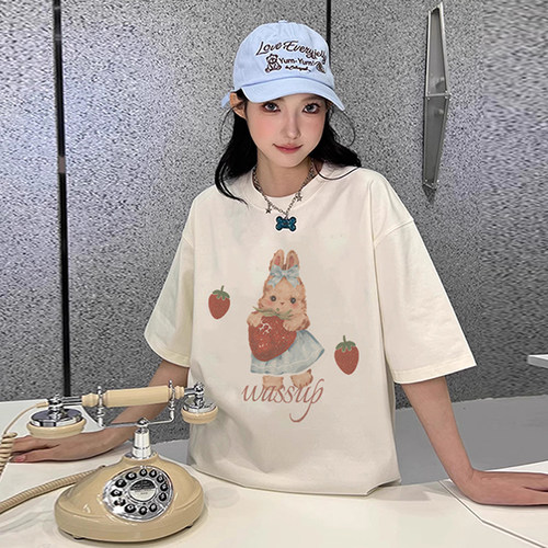 WASSUP草莓兔兔情侣短袖T恤夏季