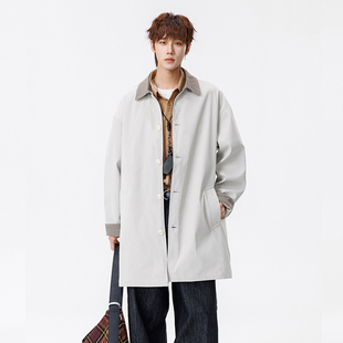 WASSUP潮牌高级感千鸟格中长款 韩系宽松翻领外套 风衣2026春秋新款