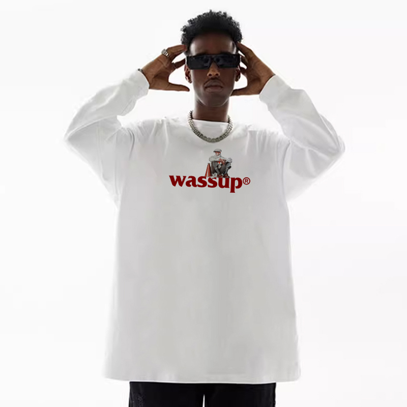 WASSUP美式嘻哈重磅纯棉长袖T恤
