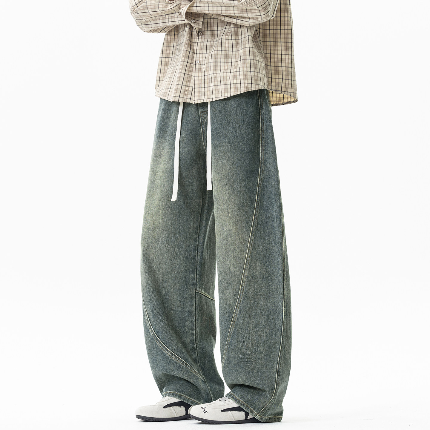 WASSUP美式做旧复古弯刀牛仔裤男款潮流百搭青少年高街休闲阔腿裤