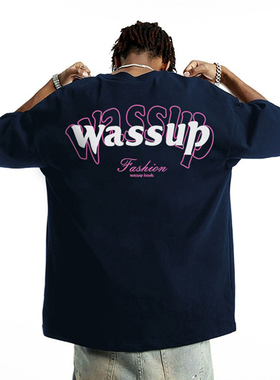 WASSUP潮牌美式字母宽松短袖t恤男女情侣夏季2025新款黑色上衣服