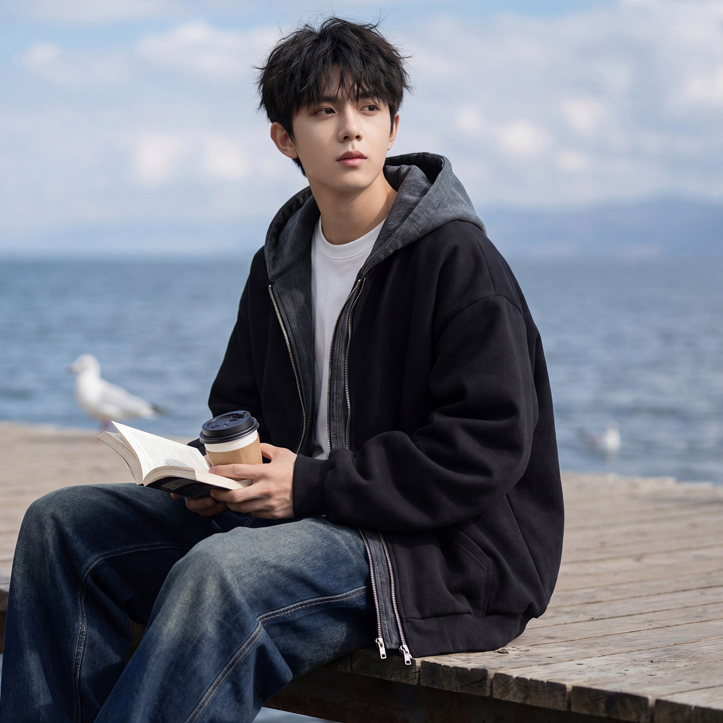 WASSUP假两件连帽加厚卫衣外套秋冬2026新款美式街头休闲开衫上衣