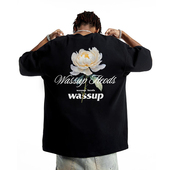 WASSUP花语绽放情侣百搭短袖 T恤夏季 重磅国潮流tee男女圆领上衣服