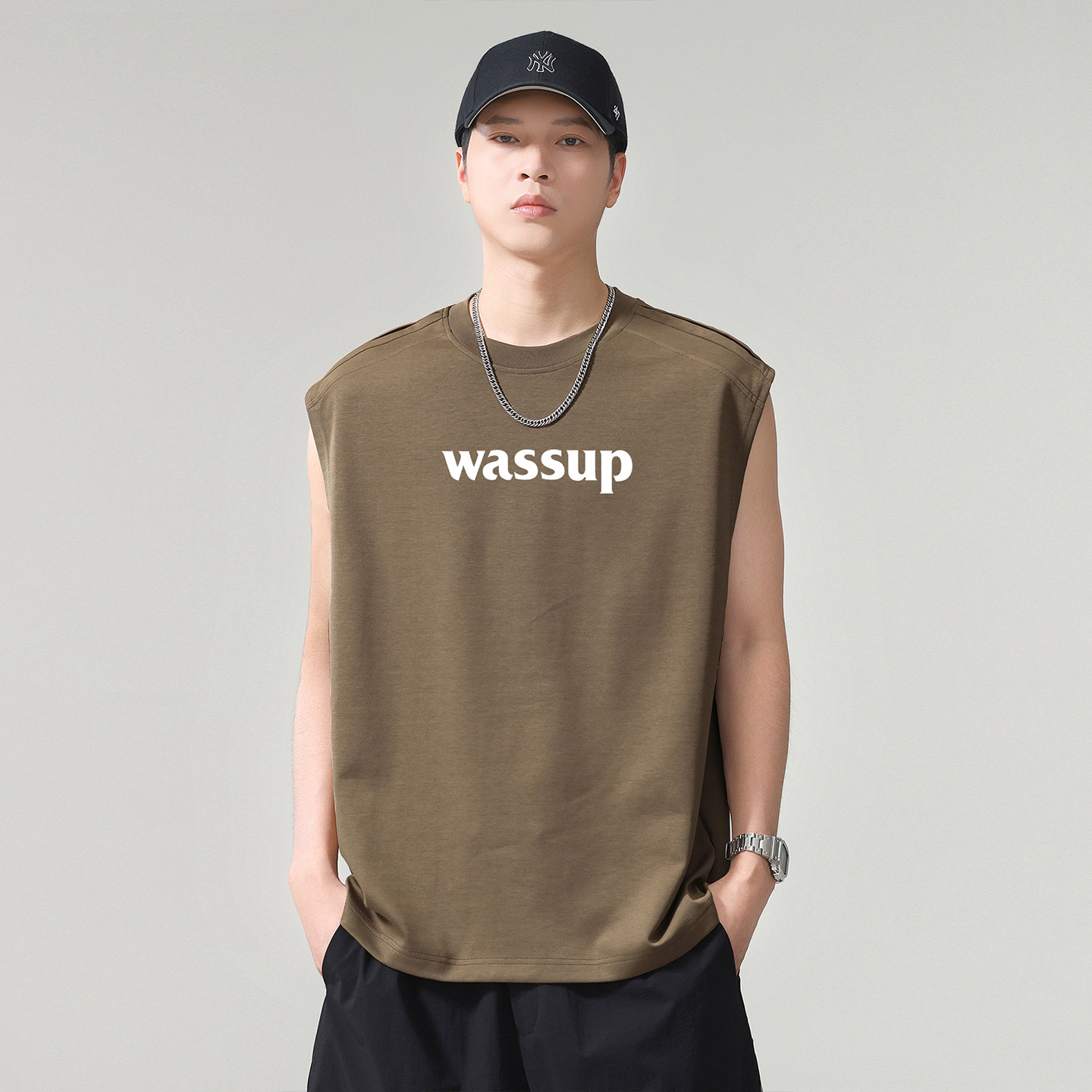 WASSUP美式基础字母背心男夏季新