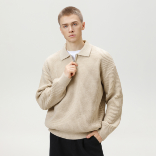 WASSUP韩版套头翻领针织衫简约休闲基础百搭加厚polo毛衣秋冬男款