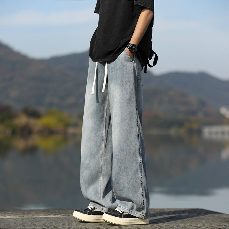 WASSUP复古蓝渐变水洗牛仔裤男夏季新款美式高街直筒薄款休闲长裤