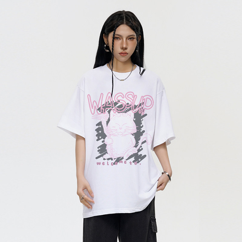 WASSUP潮牌猫咪T恤短袖女夏季